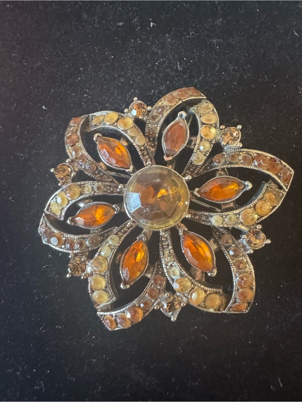 Amber Crystal Flower Brooch -/Pendant Women's Jewelry Vintage